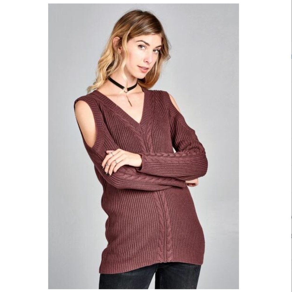 Plum Cold Shoulder Sweater